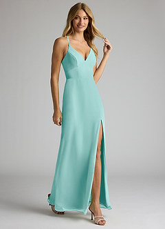 Azazie Becca Brautjungfernkleider Etui V-Hals Chiffon Kleid Aqua image2