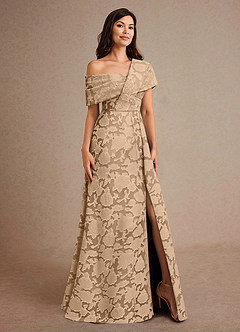 Azazie Milton Kleider für die Brautmutter A-Linie Plissee Blumen-Burnout Kleid Champagner image5