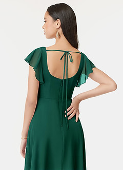 Azazie Bondi Bridesmaid Dresses Emerald A-Line Ruffled Chiffon Dress image3