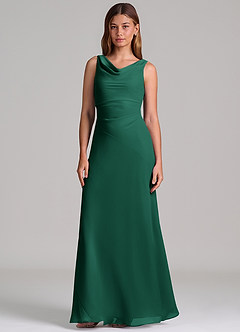 Azazie Nerine Brudtärnklänningar Klä av A-Linje i Chiffong Plisserad Smaragdgrön image4