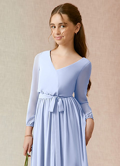 Azazie Angelica Junior Abito A-Line in Chiffon Plissettato Ghiaccio image6