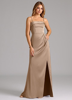 Azazie Aretha Bridesmaid Dresses Taupe A-Line Strapless Stretch Satin Convertible Dress image6