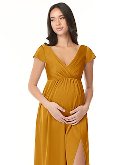 Azazie Allessia vestidos de dama de honor de maternidad Vestido de Corte En A Plisado Hasta el suelo Satén Elástico image5