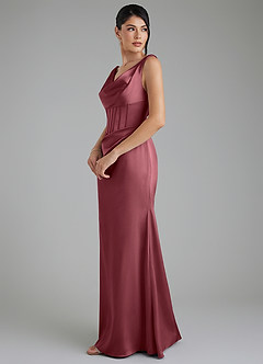 Azazie Spencer Robes de demoiselle d'honneur Robe Sirène en Satin extensible Plissée Rose Du Désert image4