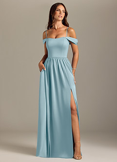 Azazie Calianna Bridesmaid Dresses Moody Blue A-Line Off the Shoulder Stretch Satin Convertible Dress image5