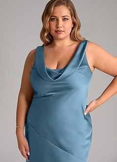 Azazie Rylina Bridesmaid Dresses Steel Blue Mermaid Stretch Satin Dress image11