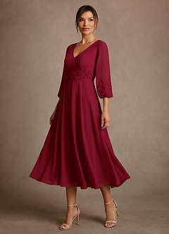 Azazie Ana Suknie dla Matki Panny Młodej Linia A Koronka Szyfon Długość herbaty Sukienka image4