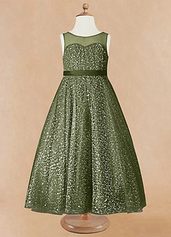 Azazie Siwa Flower Girl Dresses Olive A-Line Beaded Tulle Dress image5