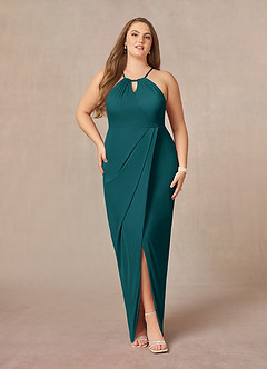Azazie Hadid Mother of the Bride Dresses Peacock Sheath Pleated Mesh Dress image7