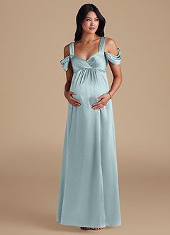 Azazie Rhea Abiti da damigella d'onore premaman Abito A-Line Plissettato Raso Metallizzato Floor-Length image6