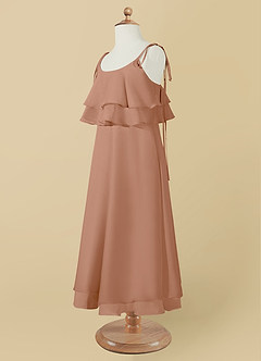 Azazie Temi Blumenmädchenkleider A-Linie Spaghetti Riemen Chiffon Kleid Champagner Rosa image12