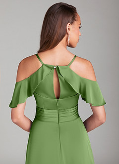 Azazie Dakota Bridesmaid Dresses Basil A-Line Off the Shoulder Stretch Satin Dress image6