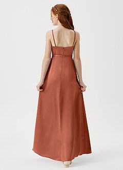 Azazie Kaylee Junior Cedar Rose A-Line with Belt Stretch Satin Dress image2