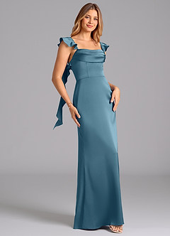 Azazie Adi Robes de demoiselle d'honneur Robe Trapèze en Satin extensible Plissée Bermude image3