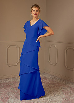 Azazie OHara Mother of the Bride Dresses Royal Blue A-Line V-Neck Chiffon Dress image4
