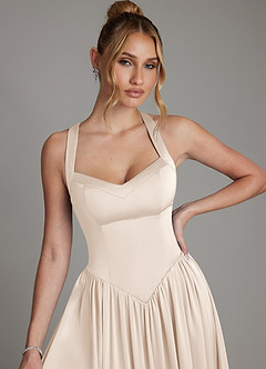 Azazie Francis Bridesmaid Dresses White Alabaster A-Line Corset Stretch Satin Dress image4