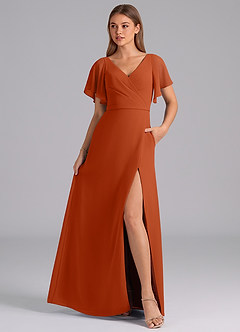 Azazie Ambrosia Bridesmaid Dresses Burnt Orange A-Line Pleated Chiffon Dress image3