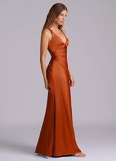 Azazie Amelie Bridesmaid Dresses Burnt Orange A-Line Pleated Stretch Satin Dress image3