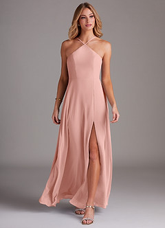 Azazie Bailey Bridesmaid Dresses Rosette A-Line Halter Side Slit Chiffon Dress image4