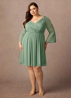 Azazie Teraso Final Sale Dusty Blue A-Line Pleated Mesh Dress image9