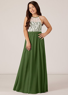 Azazie Fahari Junior Olive A-Line Lace Chiffon Dress image2