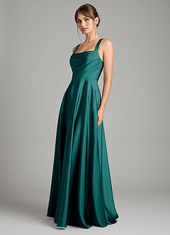 Azazie Shaude Bridesmaid Dresses Peacock A-Line Pleated Stretch Satin Dress image5