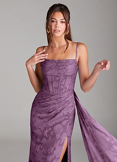 Azazie Denisa Bridesmaid Dresses Wisteria Sheath Pleated Floral Burnout Dress image6