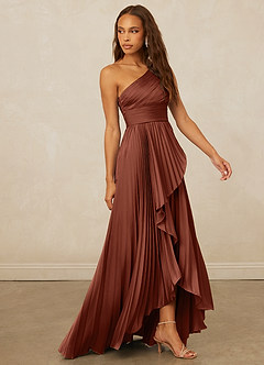 Christian Siriano Bridal for Azazie 1008 Bridesmaid Dresses Clay A-Line One Shoulder Stretch Satin Dress image4