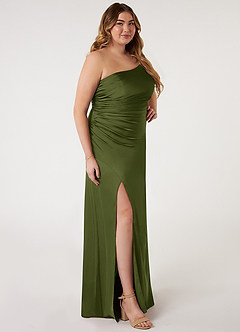 Azazie Eren Bridesmaid Dresses Olive Mermaid One Shoulder Stretch Satin Dress image8