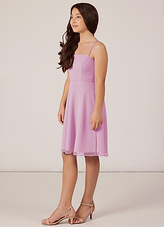 Azazie Kalie Junior Candy Pink A-Line with Belt Chiffon Dress image3