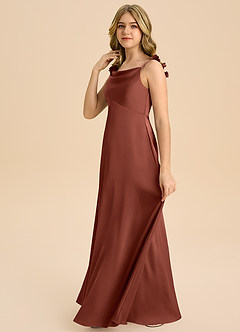 Azazie Gumdrop Junior Auburn Empire Pleated Stretch Satin Dress image5