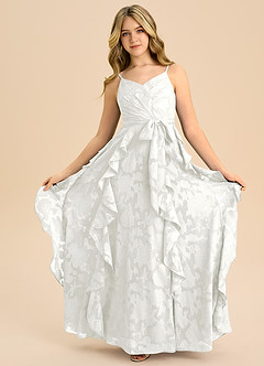 Azazie Peyton Junior Linie A Plisat Floral Burnout Lungime până la podea Domnișoară de onoare junioră Rochie image3