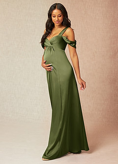 Azazie Rhea Robes de demoiselle d'honneur de maternité Robe Trapèze Épaule nue plissée Longueur ras du sol Satin extensible image9