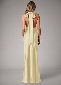 Azazie Velli Bridesmaid Dresses Lemon Sorbet Mermaid High Neck Stretch Satin Dress image5