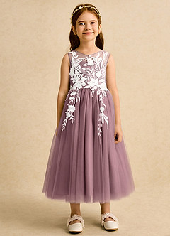 Azazie Sundae Robe Demoiselle D'honneur Fillette Robe Princesse en Dentelle Mauve Vintage image7