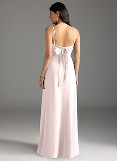 Azazie Melia At-home Try On Dresses Blushing Pink A-Line Bow Stretch Crepe Dress image4
