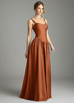 Azazie Evadina Suknie dla druhen Linia A Gorset Satyna elastyczna Do ziemi Sukienka image4