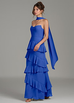 Azazie Imani Robes de demoiselle d'honneur Robe Trapèze en Mousseline de soie Rayé Bleu Roi image3