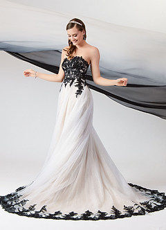 Azazie Adelaide Wedding Dresses Black Nude A-Line Lace Tulle Dress image5