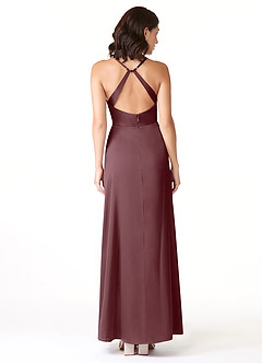 Azazie Geanna Final Sale Sangria Sheath V-Neck Pleated Stretch Satin Dress image2