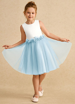 Azazie Louisa Flower Girl Dresses Ivory Sky Blue A-Line Sleeveless Tulle Dress image4