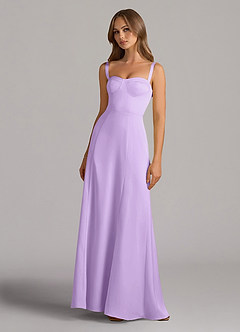 Azazie Amaris Robes de demoiselle d'honneur Robe Trapèze en Satin extensible Corset Lilas image2