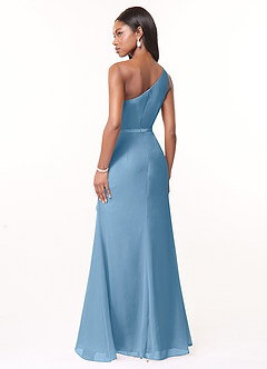 Azazie Liza Bridesmaid Dresses Steel Blue Mermaid One Shoulder Chiffon Dress image4