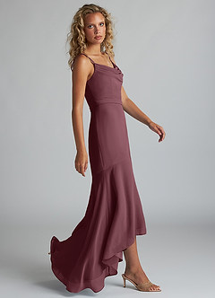 Azazie Summer Jurken voor bruidsmeisjes Jurk van Chiffon met Zeemeermin Schop cowl Sangria image3