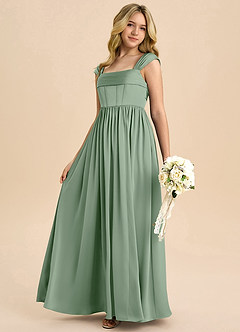 Azazie Hattie Junior Linia A Pofałdowany Satyna elastyczna Długość podłogi Młodsza druhna Sukienka image6