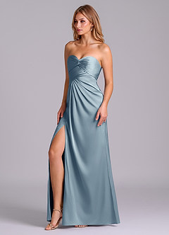 Azazie Sabrine Final Sale Dusty Blue A-Line Sweetheart Neckline Stretch Satin Dress image4