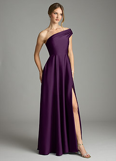 Azazie Melanie Suknie dla druhen Linia A Zza ramienia Satyna elastyczna Do ziemi Sukienka image5