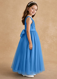 Azazie Cinna Flower Girl Dresses Blue Jay A-Line Lace Tulle Dress image4
