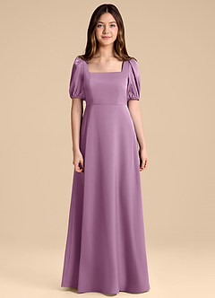 Azazie Briar Junior Vestido de Glicinia de Satén Elástico de Corte en A con Lazo image7