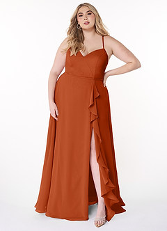 Azazie Naeem Bridesmaid Dresses Burnt Orange A-Line V-Neck Ruffle Chiffon Dress image7